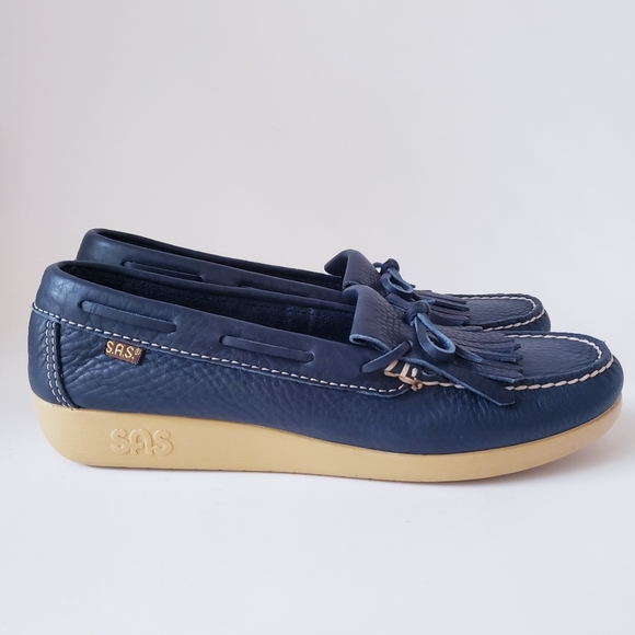 SAS Hand-sewn Blue Leather Loafers - Picture 4 of 13